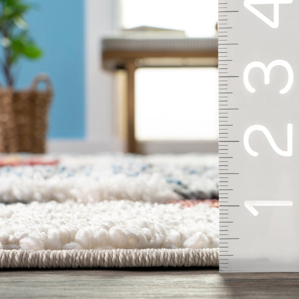 Nuloom Chaya Abstract High/Low Kids Tassel Area Rug Ivory