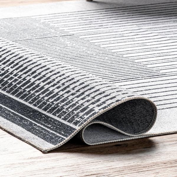 Nuloom Chelsea Machine Washable Modern Abstract Line Area Rug Gray