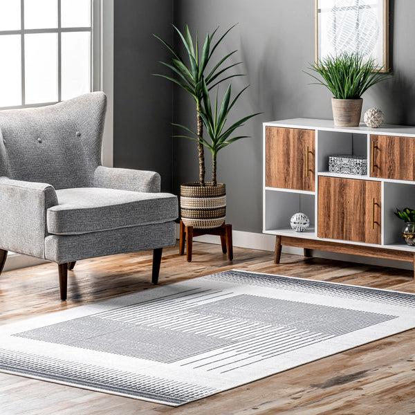Nuloom Chelsea Machine Washable Modern Abstract Line Area Rug Gray