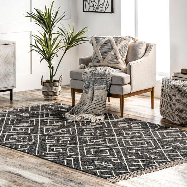 Nuloom Cheryl Cotton Flatweave Diamond Trellis Tassel Area Rug Grey