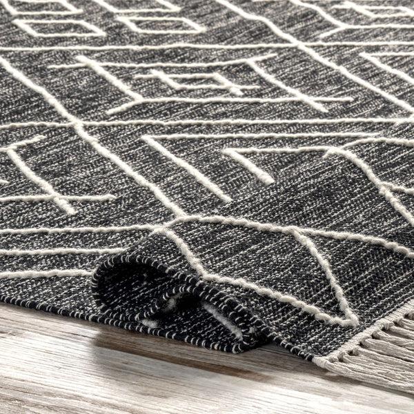 Nuloom Cheryl Cotton Flatweave Diamond Trellis Tassel Area Rug Grey
