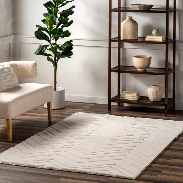 Nuloom Chevron Faux Rabbit Machine Washable Area Rug Off-White