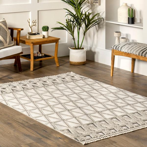 Nuloom Chia Modern Moroccan Tasseled Area Rug Beige