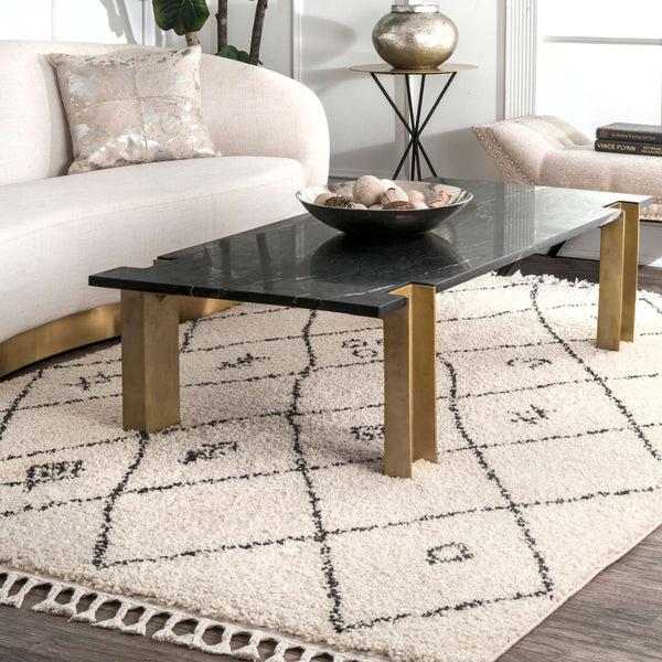 Nuloom Chrissy Moroccan Trellis Tassel Rug Off White
