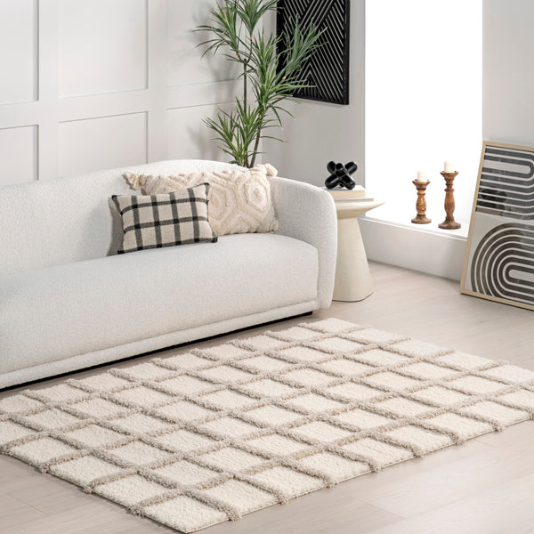 Nuloom Christabel Checkered High-Low Shag Area Rug Beige