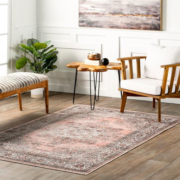 Nuloom Cia Floral Stain-Resistant Machine Washable Area Rug Pink