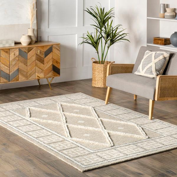 Nuloom Cilla Transitional Diamond Wool Area Rug Beige