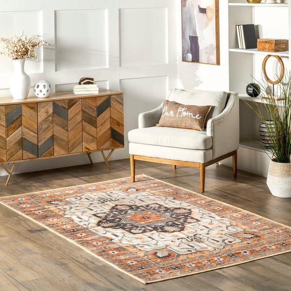 Nuloom Cira Traditional Vintage Machine Washable Area Rug Beige
