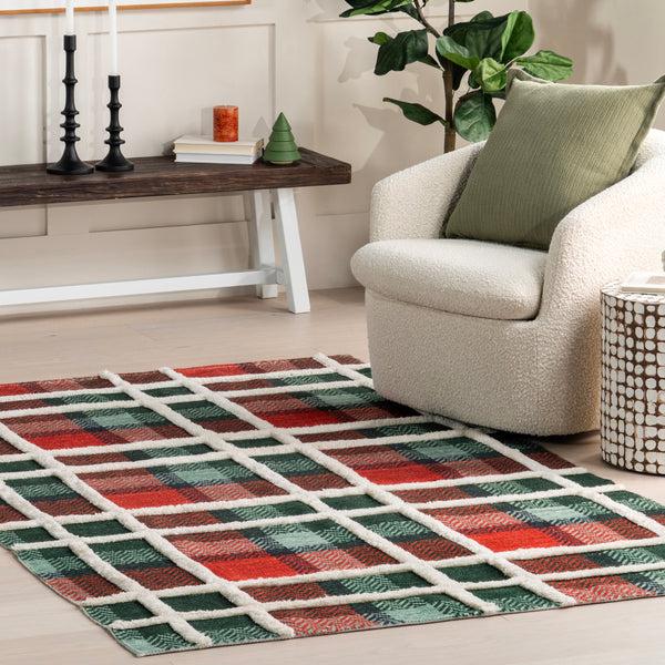 Nuloom Clara High-Low Tartan Plaid Area Rug Hunter Green