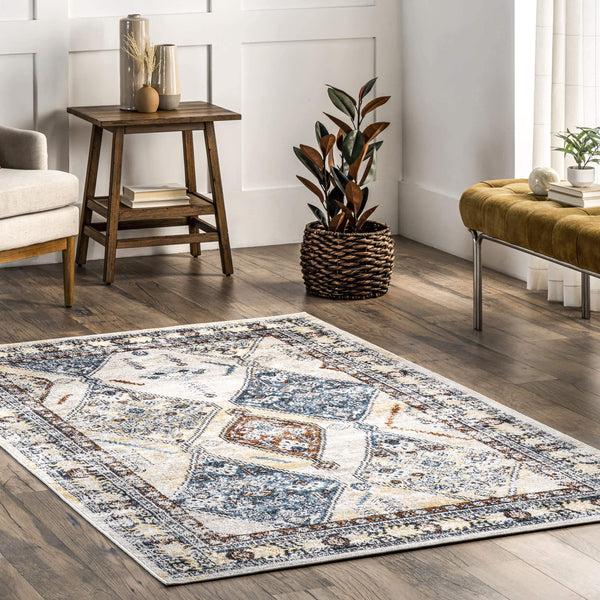 Nuloom Clarabelle Machine Washable Traditional Diamonds Area Rug Blue