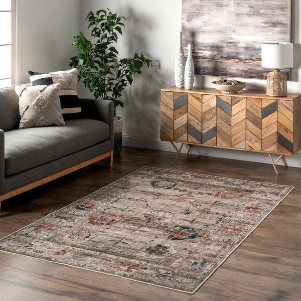 Nuloom Cleora Vintage Floral Machine Washable Area Rug Dark Beige