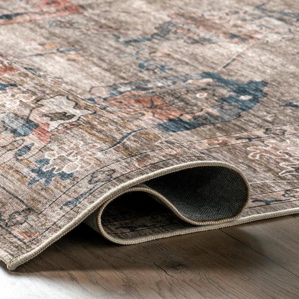 Nuloom Cleora Vintage Floral Machine Washable Area Rug Dark Beige
