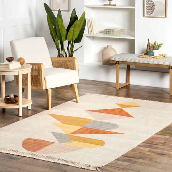 Nuloom Coralie Modern Stacked Shapes Tasseled Area Rug Ivory
