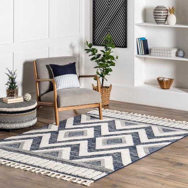 Nuloom Corrie Transitional Shapes Tasseled Area Rug Blue