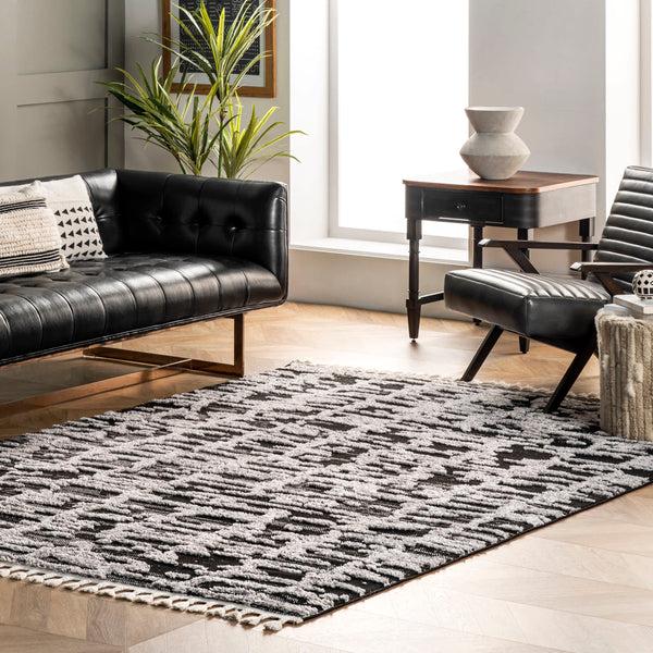 Nuloom Cosette Abstract High Low Textured Tassel Area Rug Light Grey