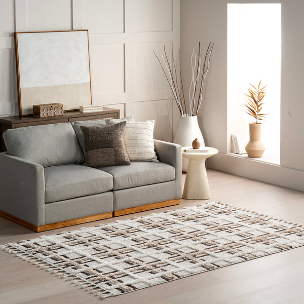 Nuloom Crimson High-Low Plaid Tasseled Area Rug Ivory