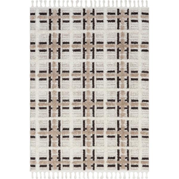 nuloom Crimson High-Low Plaid Tasseled Area Rug Ivory