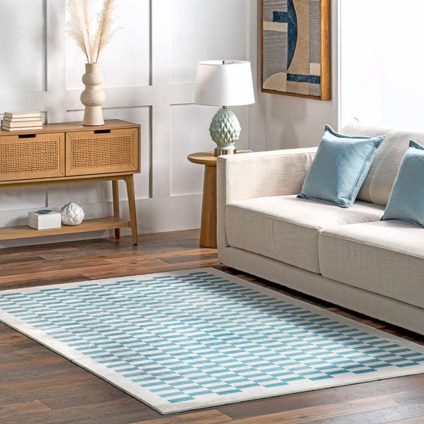 Nuloom Cristina Checkered Machine Washable Area Rug Blue