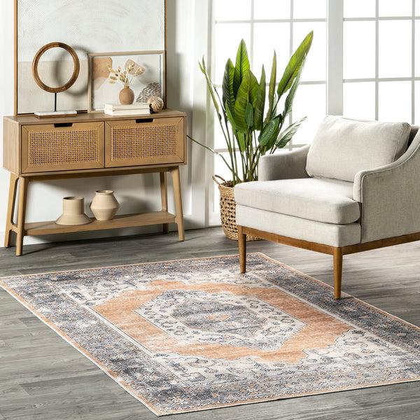 Nuloom Crysta Medallion Stain-Resistant Machine Washable Area Rug Rust