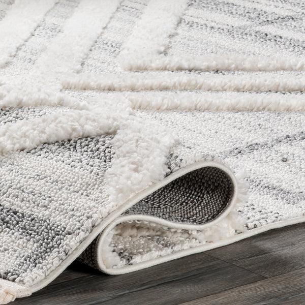 Nuloom Dae Geometric High/Low Tasseled Area Rug Gray