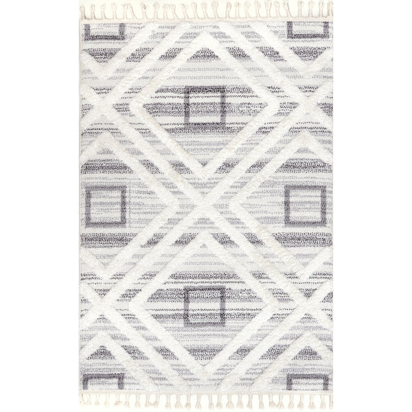 nuloom Dae Geometric High/Low Tasseled Area Rug Gray