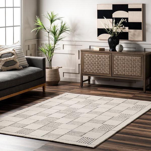 Nuloom Danika Abstract Checkered Wool Area Rug Ivory