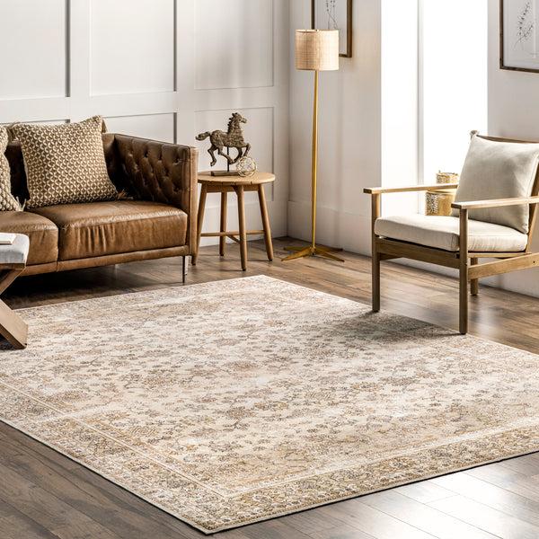 Nuloom Deadra Vintage Floral Machine Washable Area Rug Beige