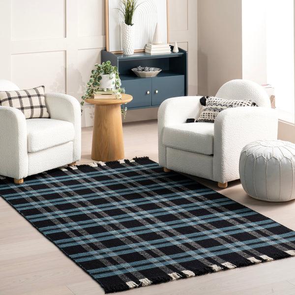 Nuloom Denton Country Plaid Wool Fringe Area Rug Black