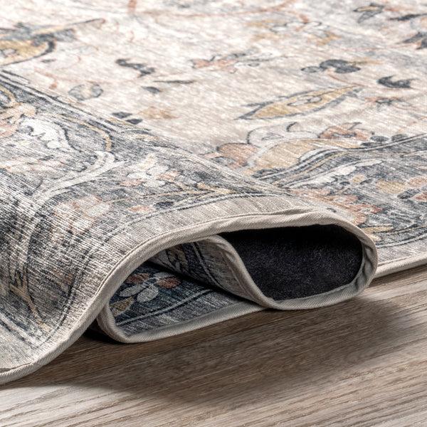 Nuloom Dera Floral Border Machine Washable Area Rug Gray