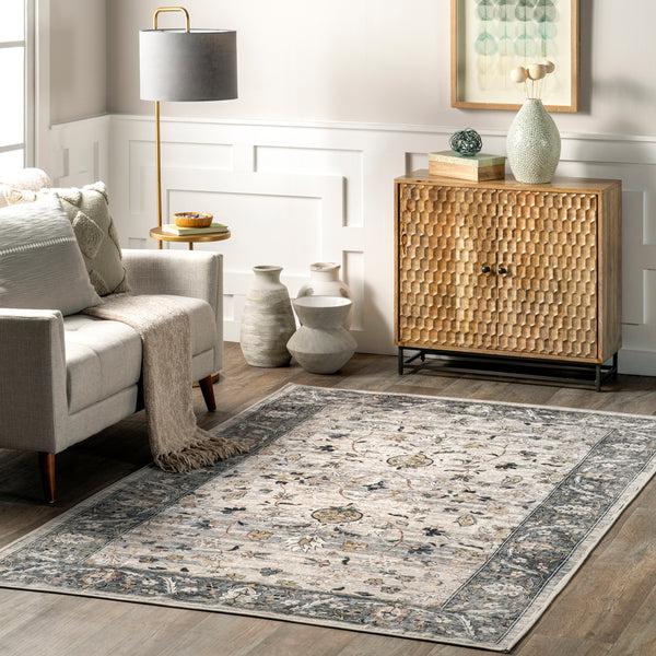 Nuloom Dera Floral Border Machine Washable Area Rug Gray