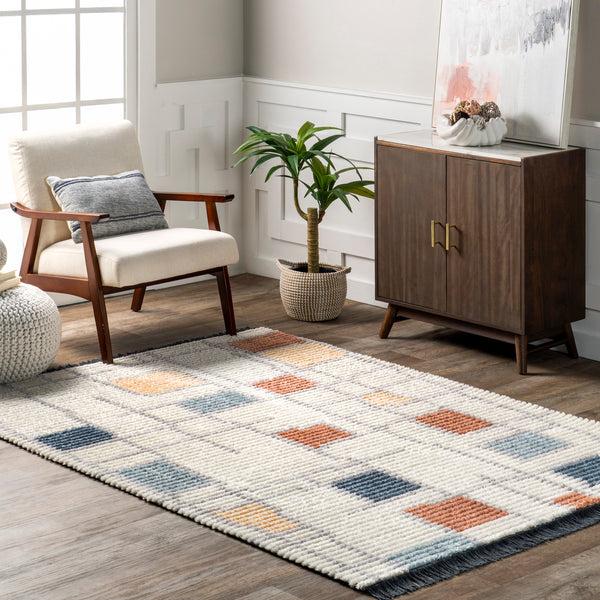 Nuloom Dolores Geometric Maze Fringe Area Rug Beige