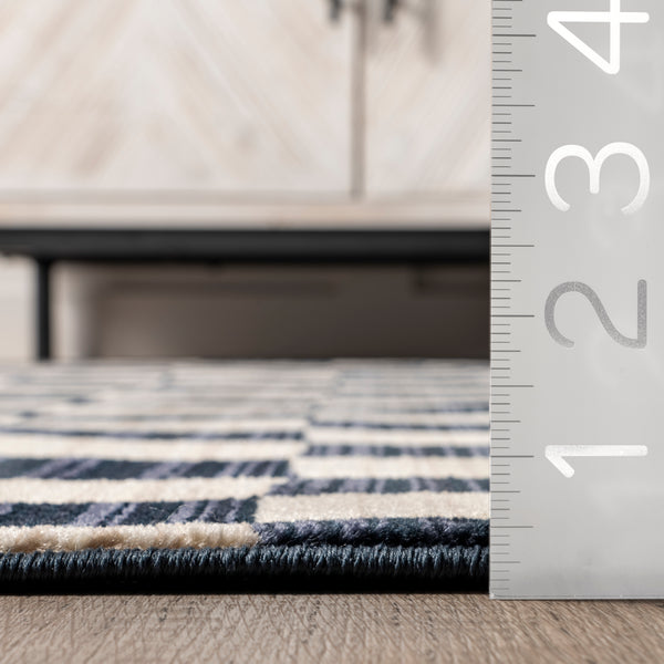 Nuloom Dominique Abstract Checkered Fringe Area Rug Navy