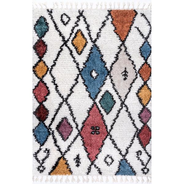 nuloom Donette Colorful Diamond Tasseled Area Rug Beige