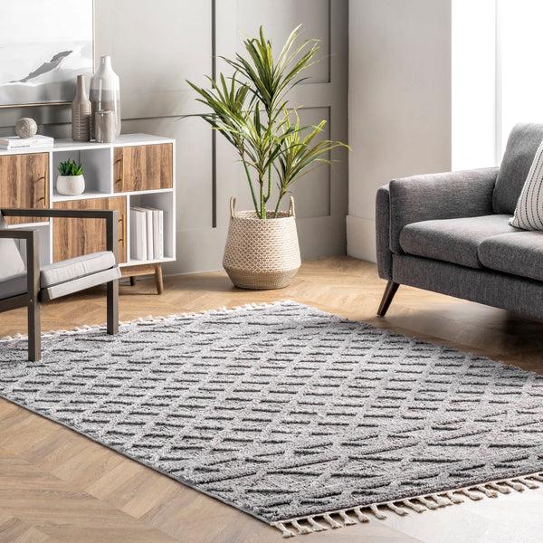 Nuloom Dottie Soft Shaggy Textured Trellis Tassel Area Rug Grey