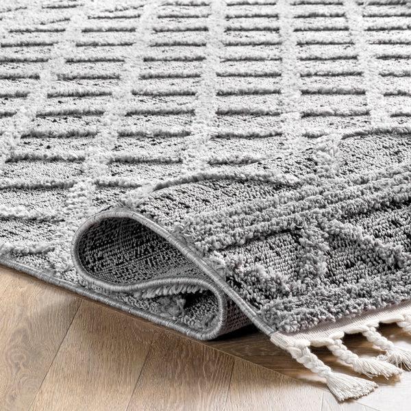 Nuloom Dottie Soft Shaggy Textured Trellis Tassel Area Rug Grey