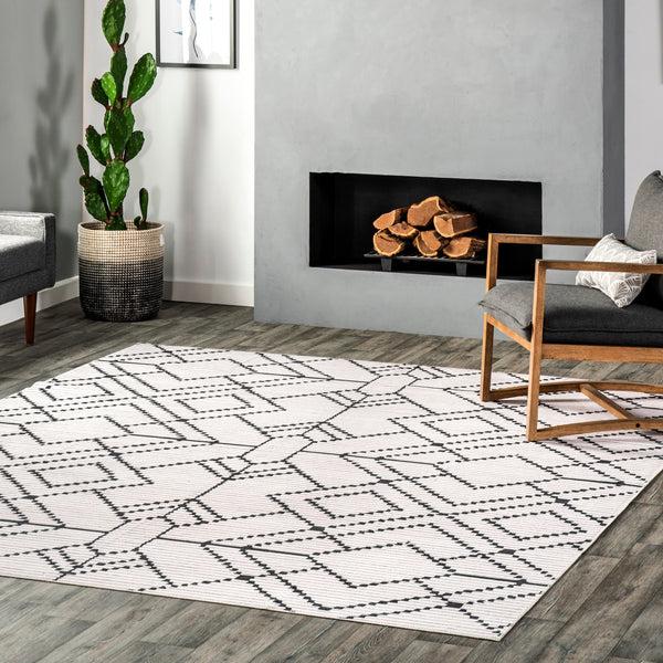 Nuloom Echo Multi Diamond Machine Washable Area Rug Ivory