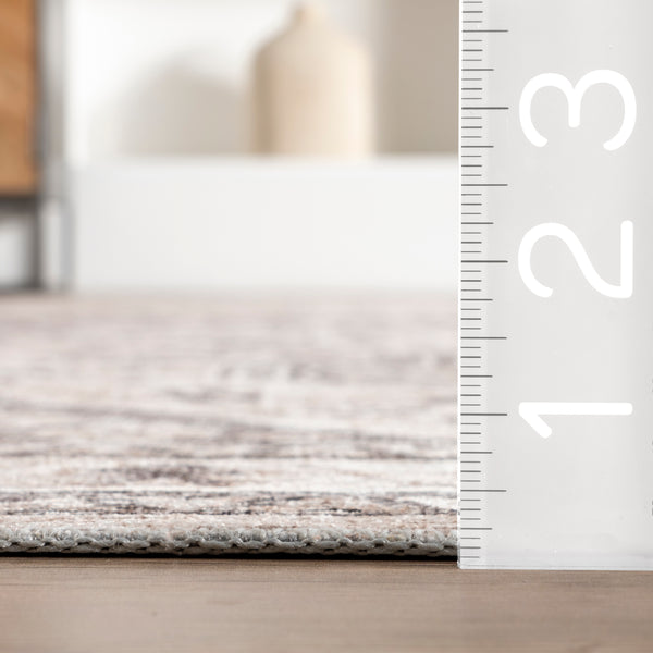 Nuloom Eira Medallion Stain-Resistant Machine Washable Area Rug Taupe