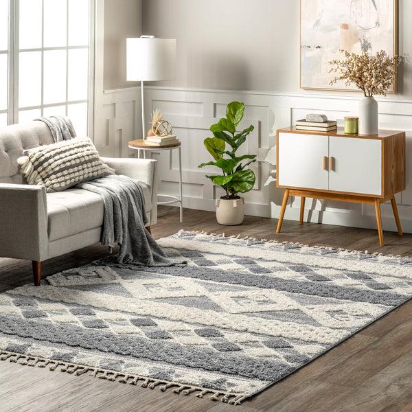 Nuloom Eleni Geometric Transitional Tasseled Area Rug Blue