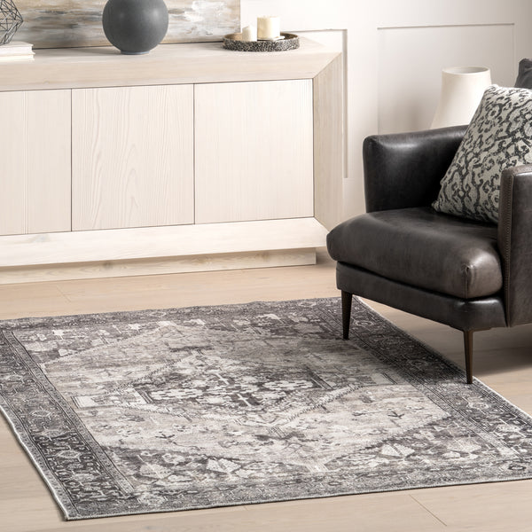 Nuloom Elisabeth SpinClean Medallion Machine Washable Area Rug Grey