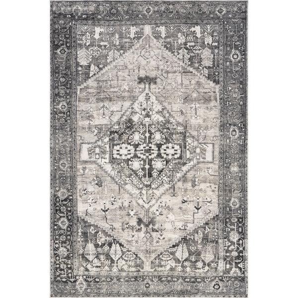 nuloom Elisabeth SpinClean Medallion Machine Washable Area Rug Grey