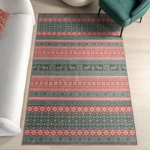 Nuloom Ellasandra SplashGuard Graphic Machine Washable Area Rug Red
