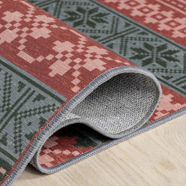 Nuloom Ellasandra SplashGuard Graphic Machine Washable Area Rug Red