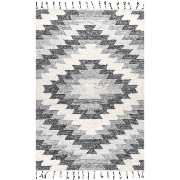 nuloom Ellie Textured Diamond Aztec Tassel Area Rug Gray