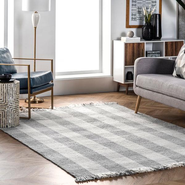 Nuloom Ellis Hand Woven Farmhouse Plaid Fringe Area Rug Gray