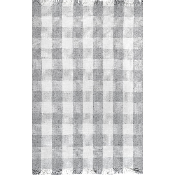 nuloom Ellis Hand Woven Farmhouse Plaid Fringe Area Rug Gray