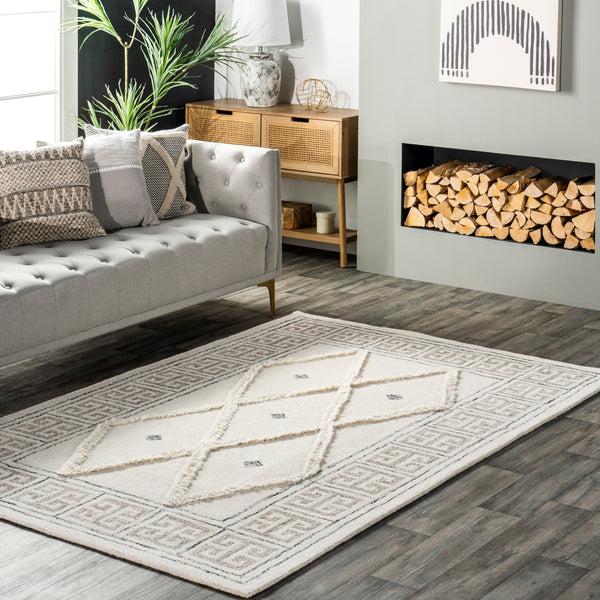 Nuloom Ellsa Mediterranean Diamond Wool Area Rug Ivory