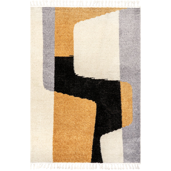 nuloom Elsea Modern Colorblock Tassel Area Rug Beige