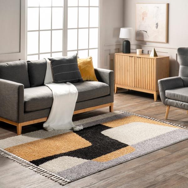 Nuloom Elsea Modern Colorblock Tassel Area Rug Beige