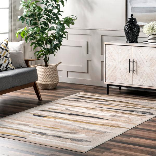 Nuloom Elvi Abstract Watercolor Machine Washable Area Rug Beige