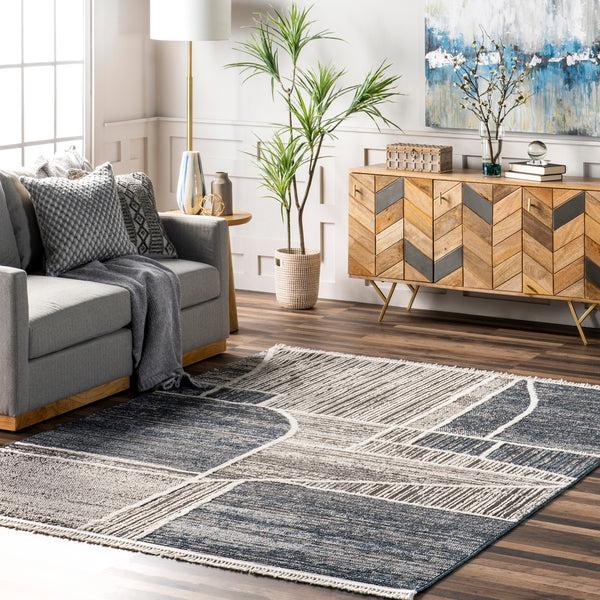 Nuloom Elyna Abstract Knotted Tasseled Area Rug Light Gray